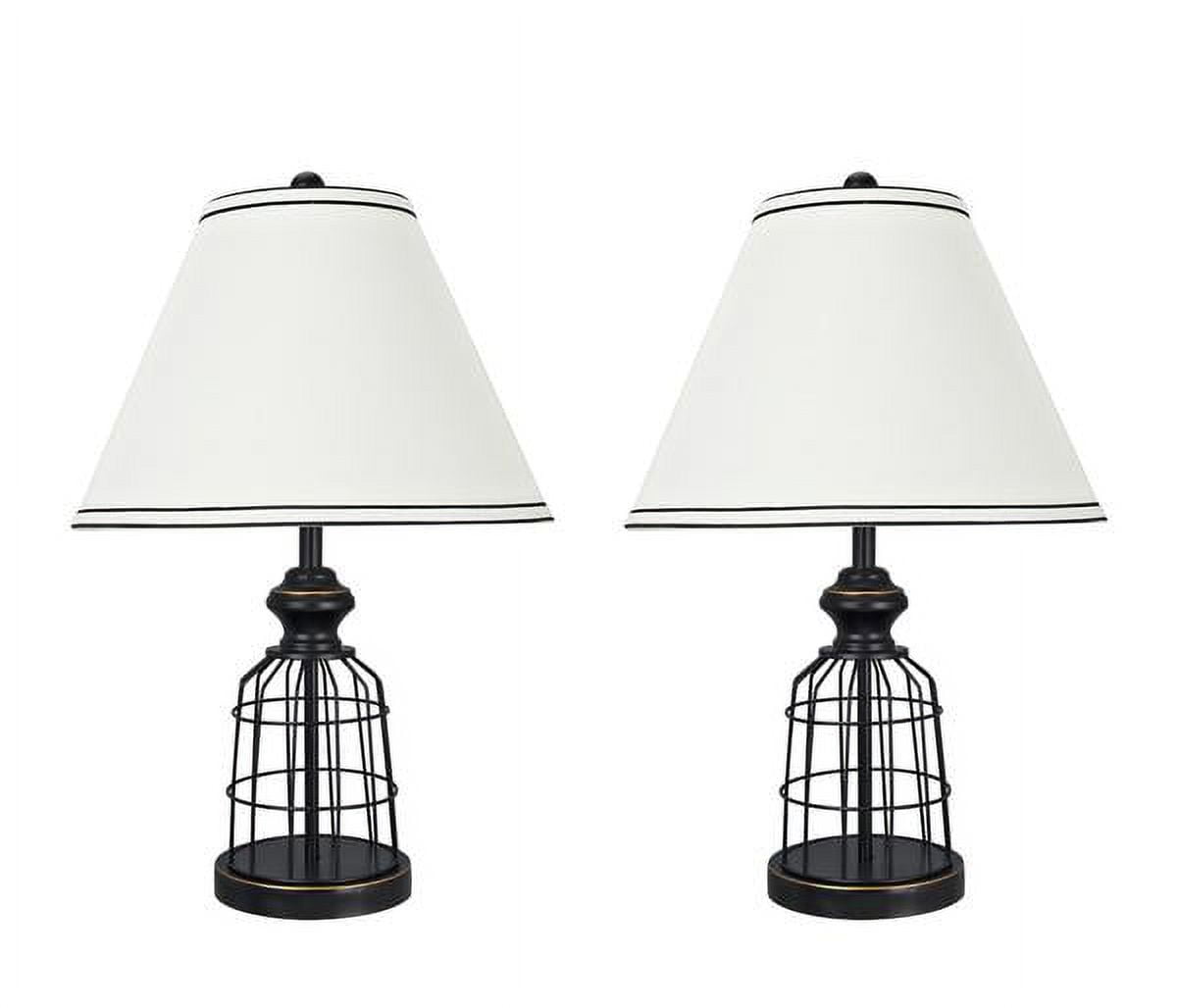 22" Matte Black Metal Wire Table Lamp with Off-White Linen Shade