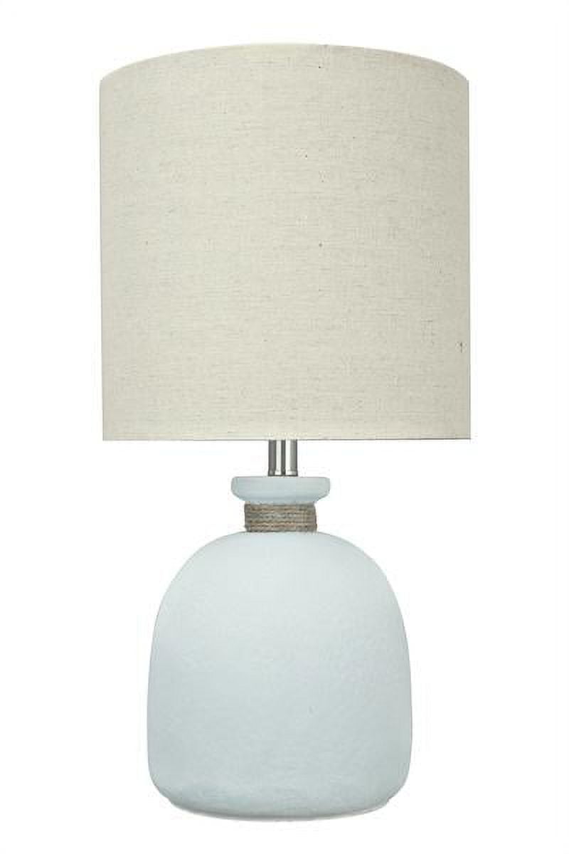 Pale Blue Glass Table Lamp with Off-White Drum Shade