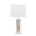 thumbnail image 1 of Aspen Creative 40168-11, 29" High Transitional Metal & Shell Table Lamp, Satin Nickel Finish and Hardback Rectangular Shaped Lamp Shade in White, 13"x13" Wide, 1 of 5