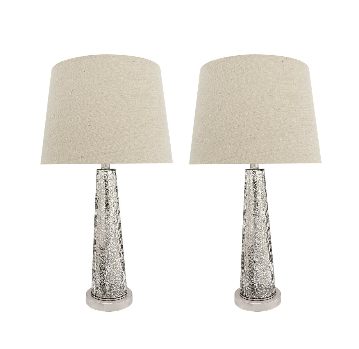 30" Satin Nickel Glass Table Lamp Set with Beige Empire Shade