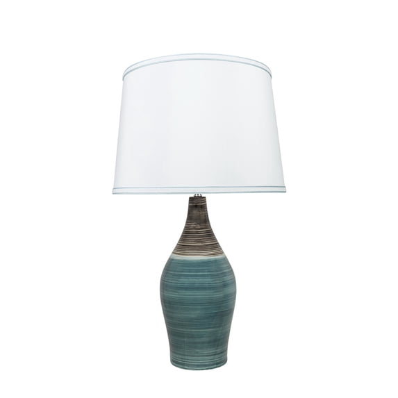 Aspen Creative 40185-11, 27-1/2" High Transitional Ceramic Table Lamp, Brown & Blue and Hardback Empire Shaped Lamp Shade in White, 15-1/2" Wide