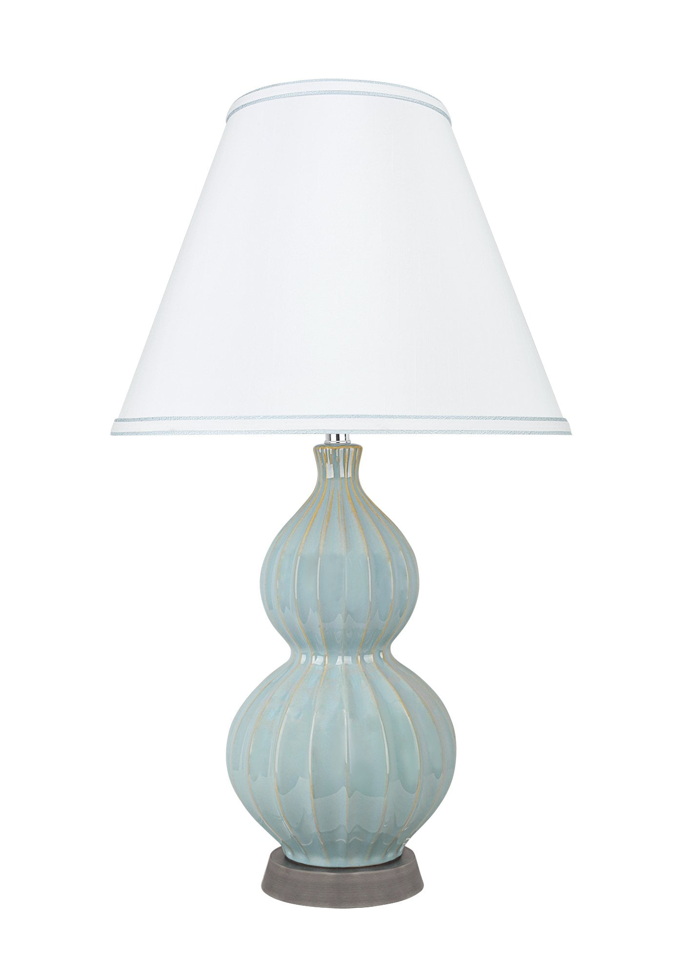 Light Blue Ceramic Table Lamp with White Silk Shade