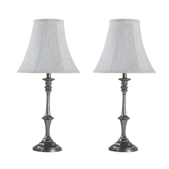 Aspen Creative 40216-12, Two Pack - 28" High Transitional Metal Table Lamp, Antique Raw Nickel Finish and Bell Shaped Lamp Shade in Beige, 13" Wide
