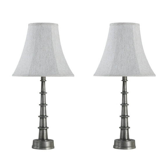 Aspen Creative 40219-12, Two Pack - 28 1/2" High Transitional Metal Table Lamp, Antique Raw Nickel Finish and Bell Shaped Lamp Shade in Beige, 13" Wide