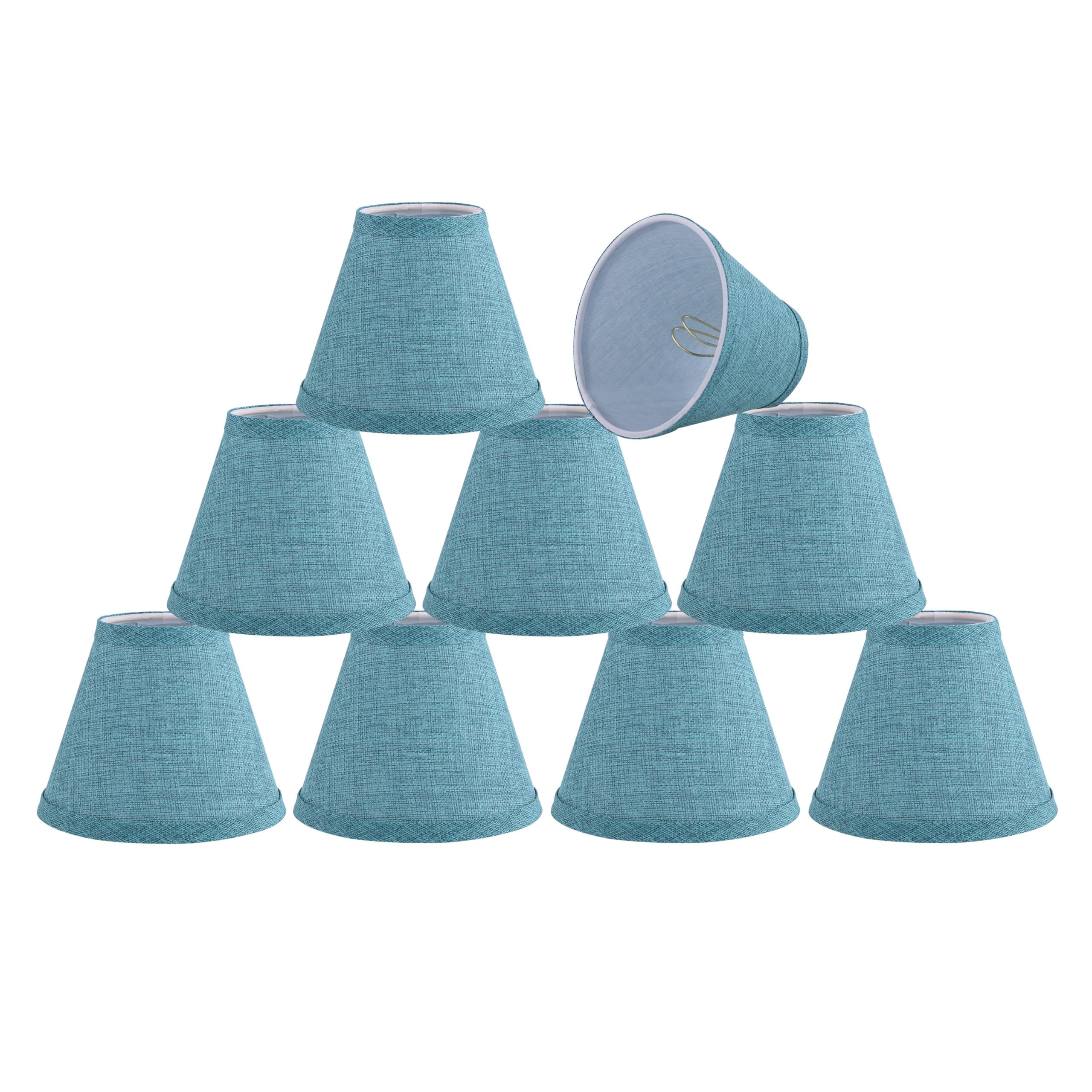 Aspen Creative 51047-9,Hardback Empire Transitional Clip-On Chandelier Shade/Teal Burlap Textured Fabric.3"Top x 6"Bottom x 5"Slant.Set Of 9.