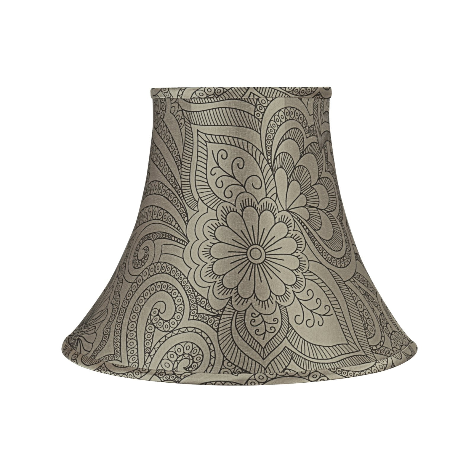 Taupe Floral Fabric Bell Lamp Shade, 14" Wide