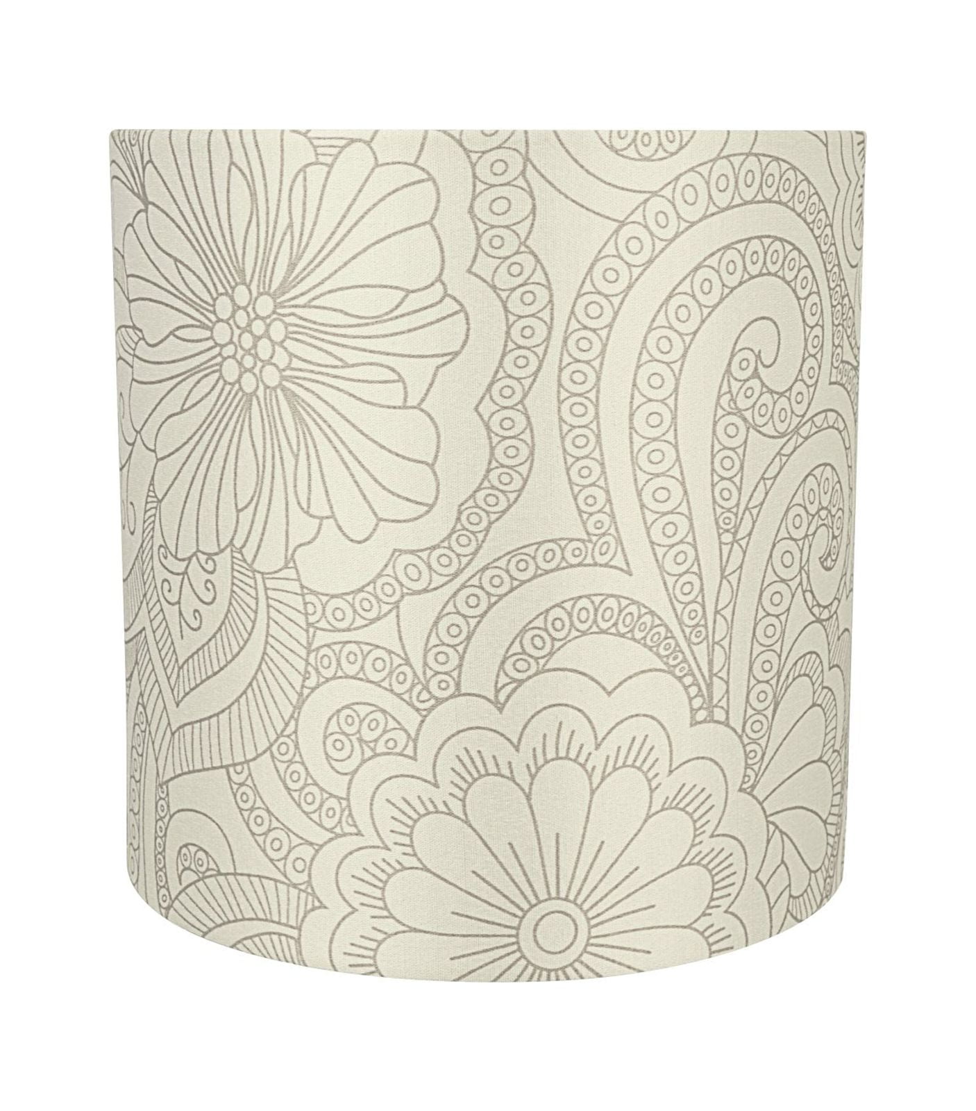 White and Gray Floral Drum Lamp Shade, 10"