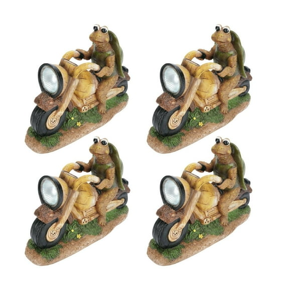 Aspen Creative 60901-4, Four Pack Set, Turtle on a Motorcycle Solar LED Accent Light Statue, 10" Length