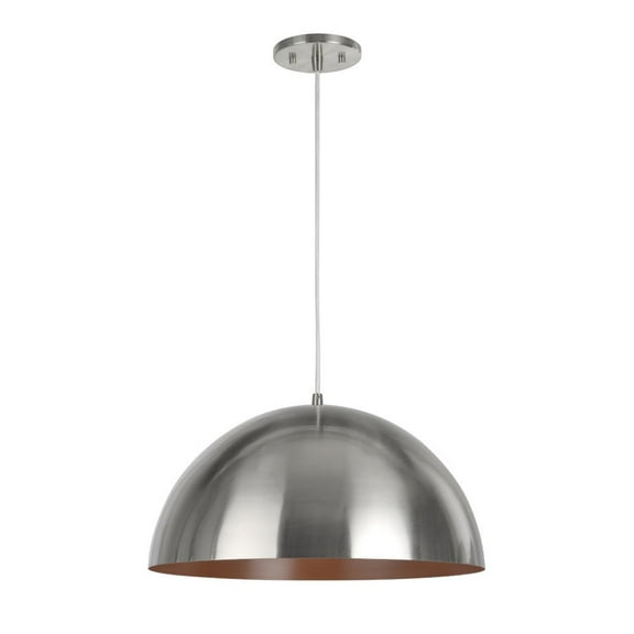 Aspen Creative 61040-3 Adjustable One-Light Hanging Pendant Ceiling Light, Transitional Design in Satin Nickel Finish, Metal Dome Shade, 17 3/4" Wide