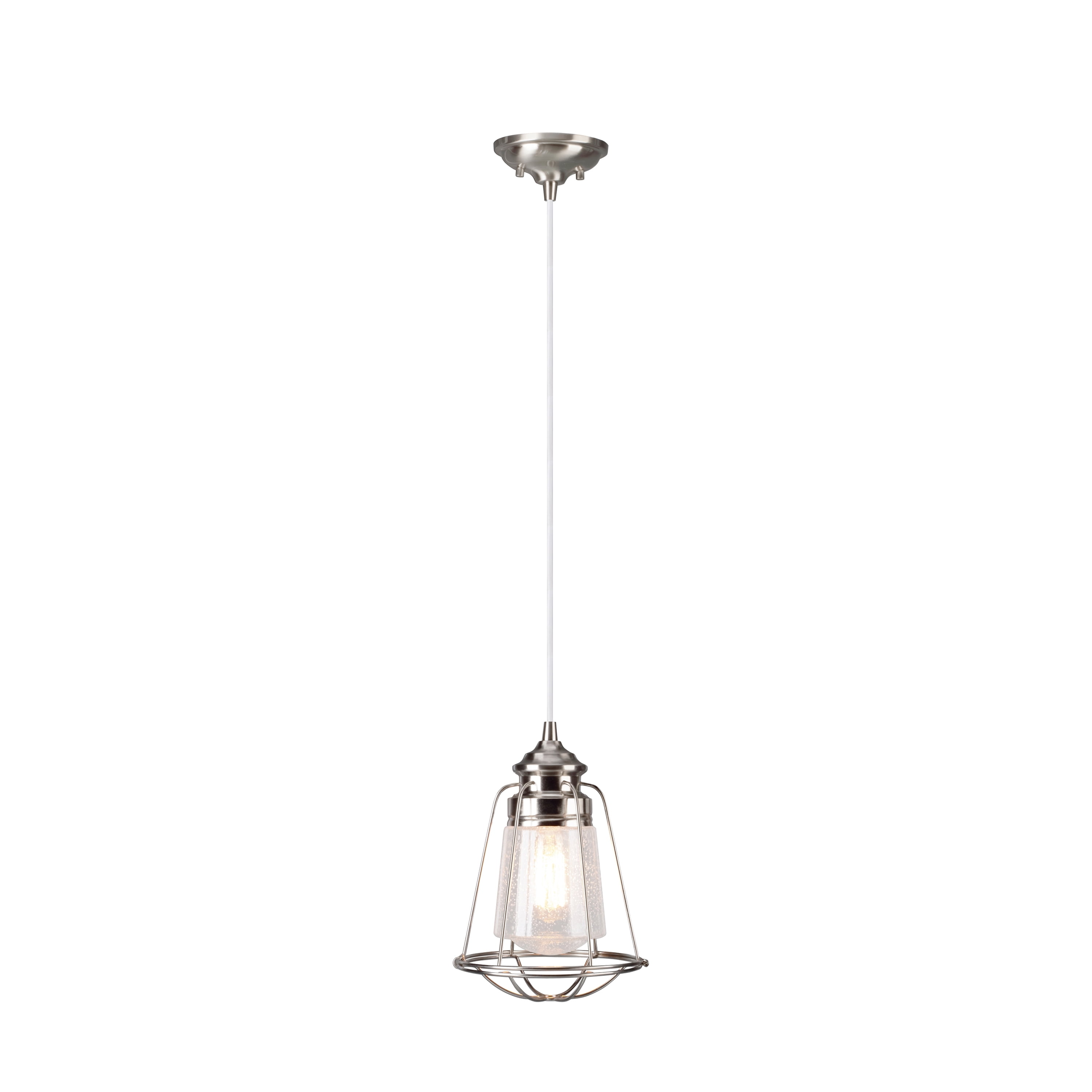 Brushed Nickel Mini Pendant with Clear Seeded Glass Shade