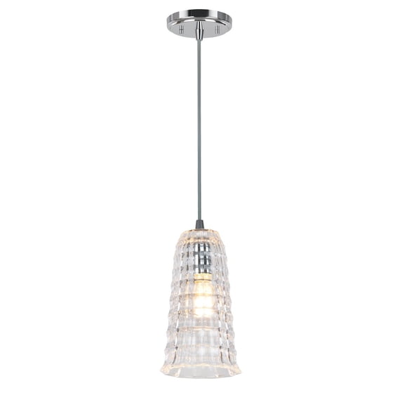 Aspen Creative 61046 Adjustable One-Light Hanging Mini Pendant Ceiling Light, Transitional Design in Chrome Finish, Clear Glass Shade, 5 1/2" Wide