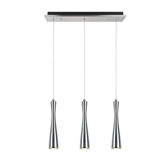 Aspen Creative 61061-1 Adjustable LED Three-Light Hanging Pendant Ceiling Light, Contemporary Design in Chrome Finish, Metal Shade, 22 7/8" Wide