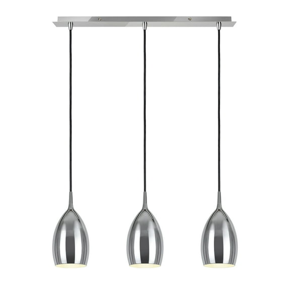 Aspen Creative 61078-1 Adjustable Three-Light Hanging Pendant Ceiling Light, Transitional Design in Chrome Finish, Metal Shade, 24" Wide