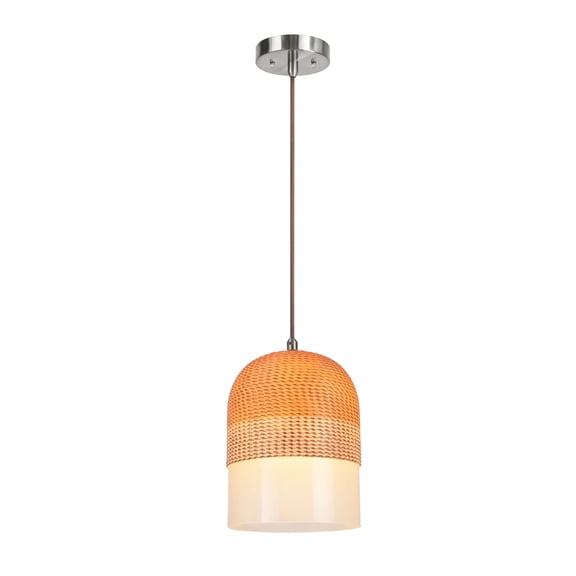 Aspen Creative 61079-2 Adjustable One-Light Hanging Mini Pendant Ceiling Light, Transitional Design in Chrome Finish, Etched Glass with Brown & White Two-Tone Color Shade, 8" Wide