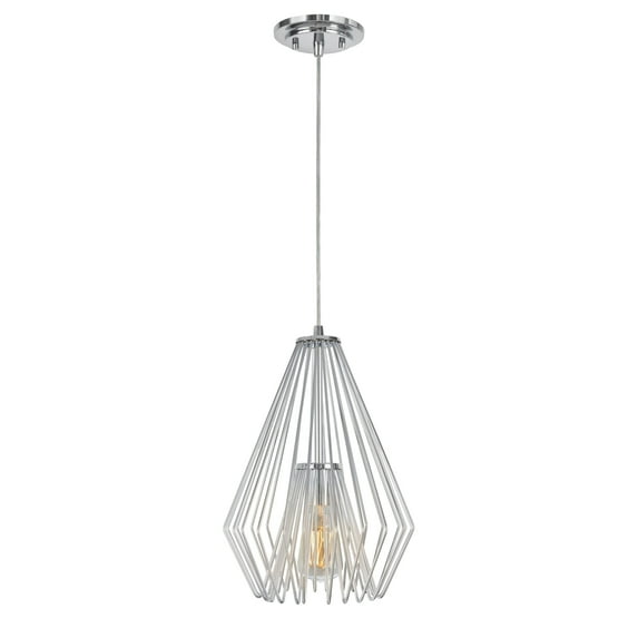Aspen Creative 61080-2 Adjustable One-Light Hanging Mini Pendant Ceiling Light, Transitional Design in Chrome Finish, Metal Wire Shade, 9 1/2" Wide