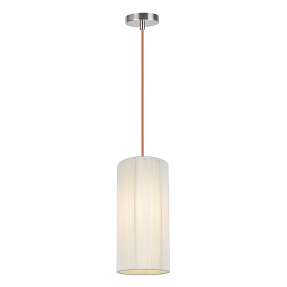 Aspen Creative 61092-3, Adjustable One-Light Hanging Mini Pendant Ceiling Light, Transitional Design in Satin Nickel Finish, Off White Shade, 6" wide