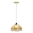 thumbnail image 1 of Aspen Creative 61096, One-Light Hanging Mini Pendant Ceiling Light, 8 3/4" Wide, Transitional Design in Polished Brass Finish, with Floral Pattern Glass Shade, 1 of 5