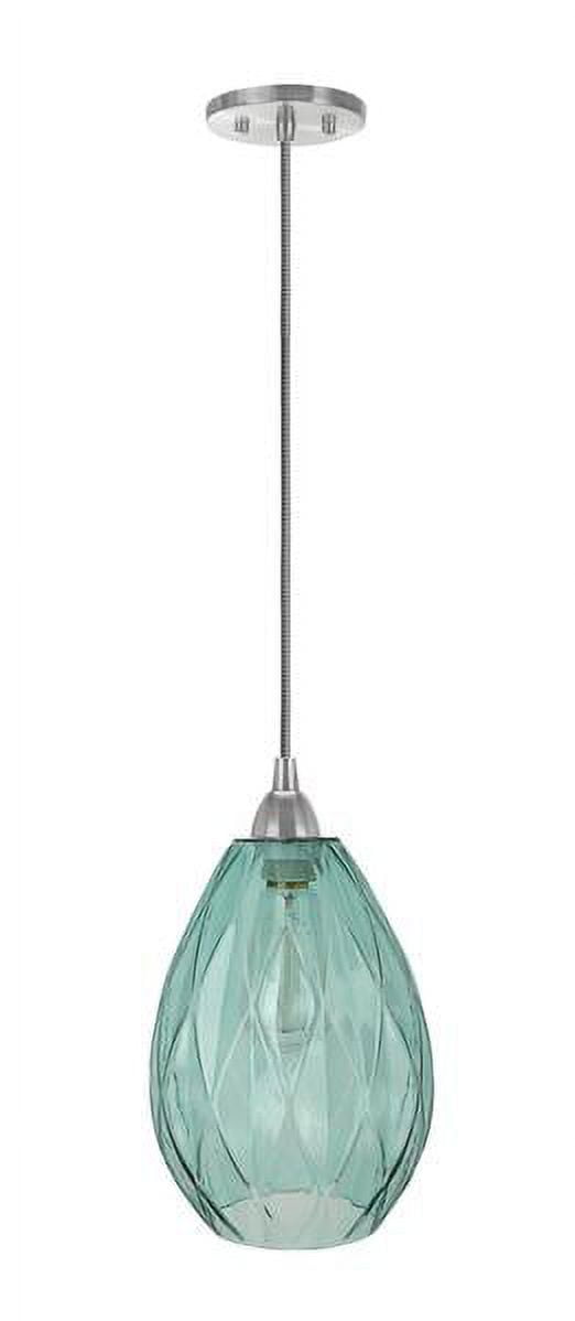 Adjustable Satin Nickel Mini Pendant Light with Green Glass Shade