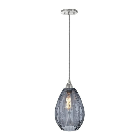 Aspen Creative 61099-21 Adjustable One-Light Hanging Mini Pendant Ceiling Light, Transitional Design in Satin Nickel Finish, Smoke Glass Shade, 7" Wide