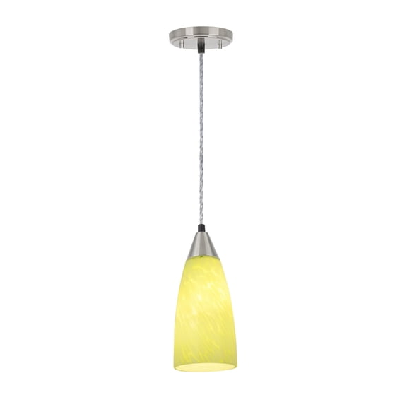 Aspen Creative 61104 Adjustable One-Light Mini Pendant Ceiling Light, Transitional Design in Satin Nickel Finish with Green Art Glass Shade, 3-3/4" Wide