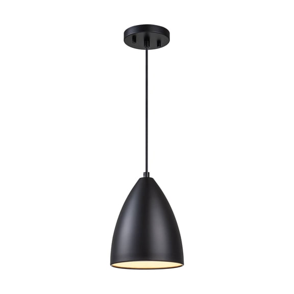 Aspen Creative 61175-01-1 Adjustable 1 Light Indoor Pendant,Metal Matte Black with White inside. 7"Wx9"H.