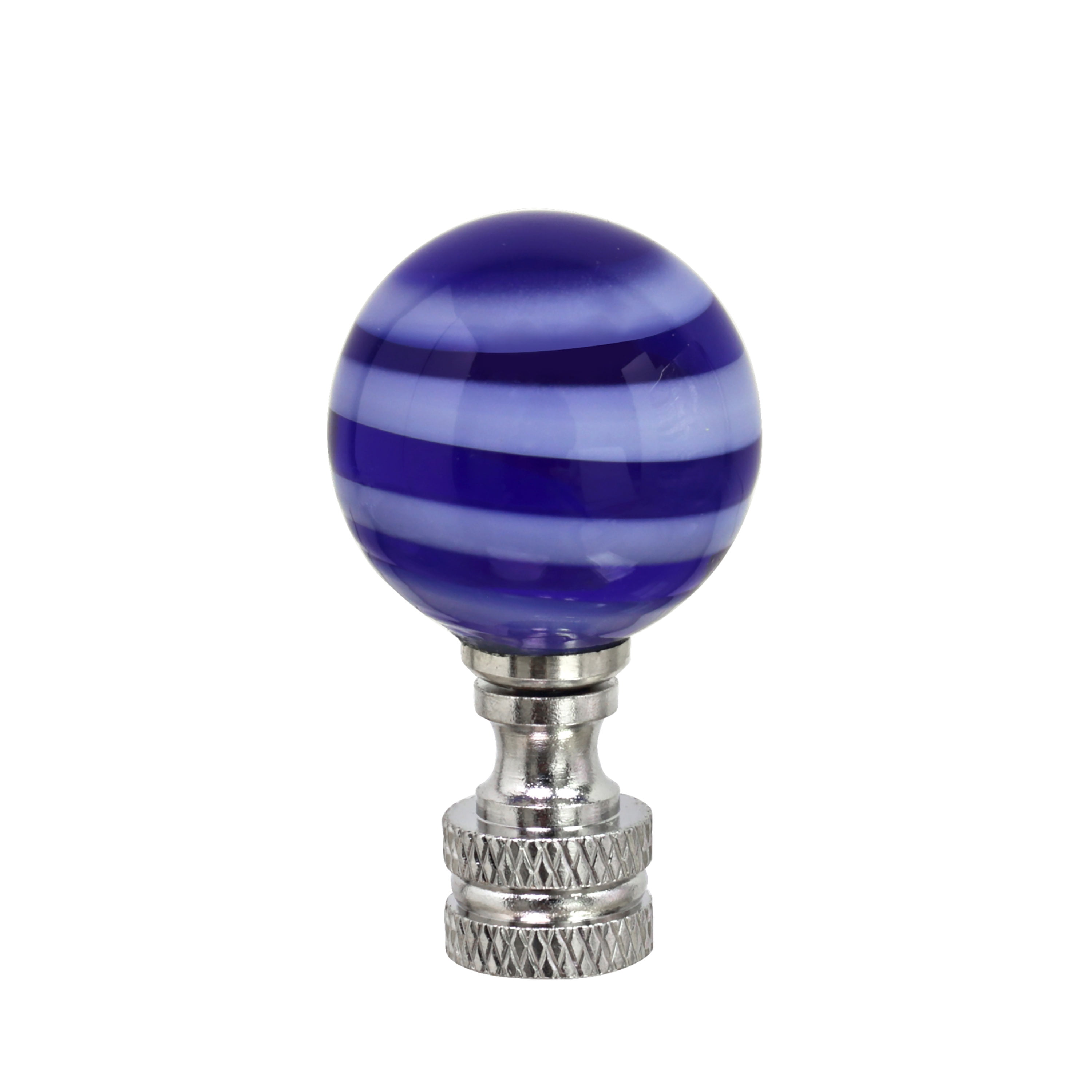 Blue and White Glass Ball Lamp Finial with Nickel Base, 2" Tall
