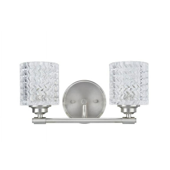 Aspen Creative 62057, Two-Light Metal Bathroom Vanity Wall Light Fixture, 14 1/2" Wide, Transitional Design in Brushed Nickel with Clear Glass Shade