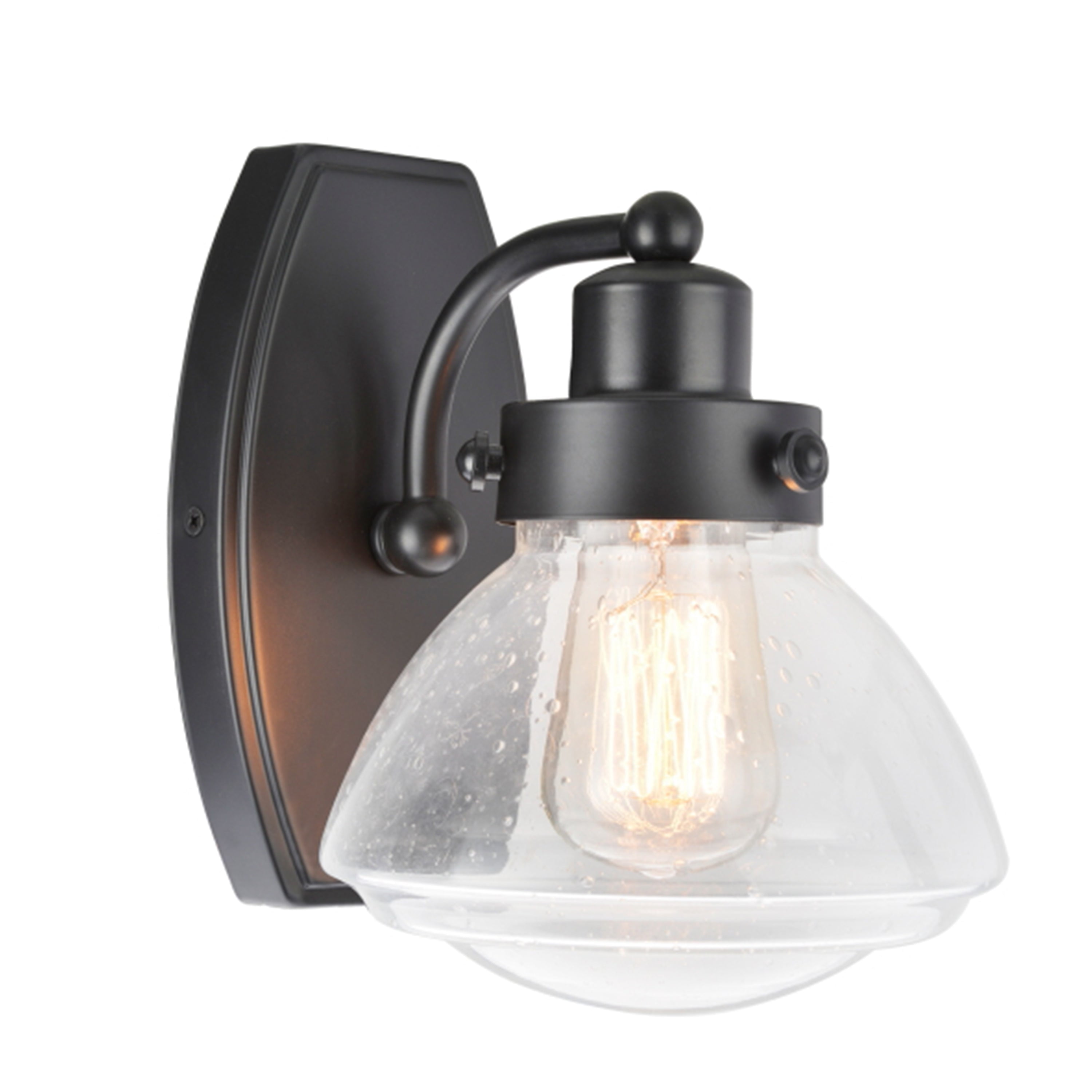 Black Metal Vanity Light with Clear Seedy Glass Shade