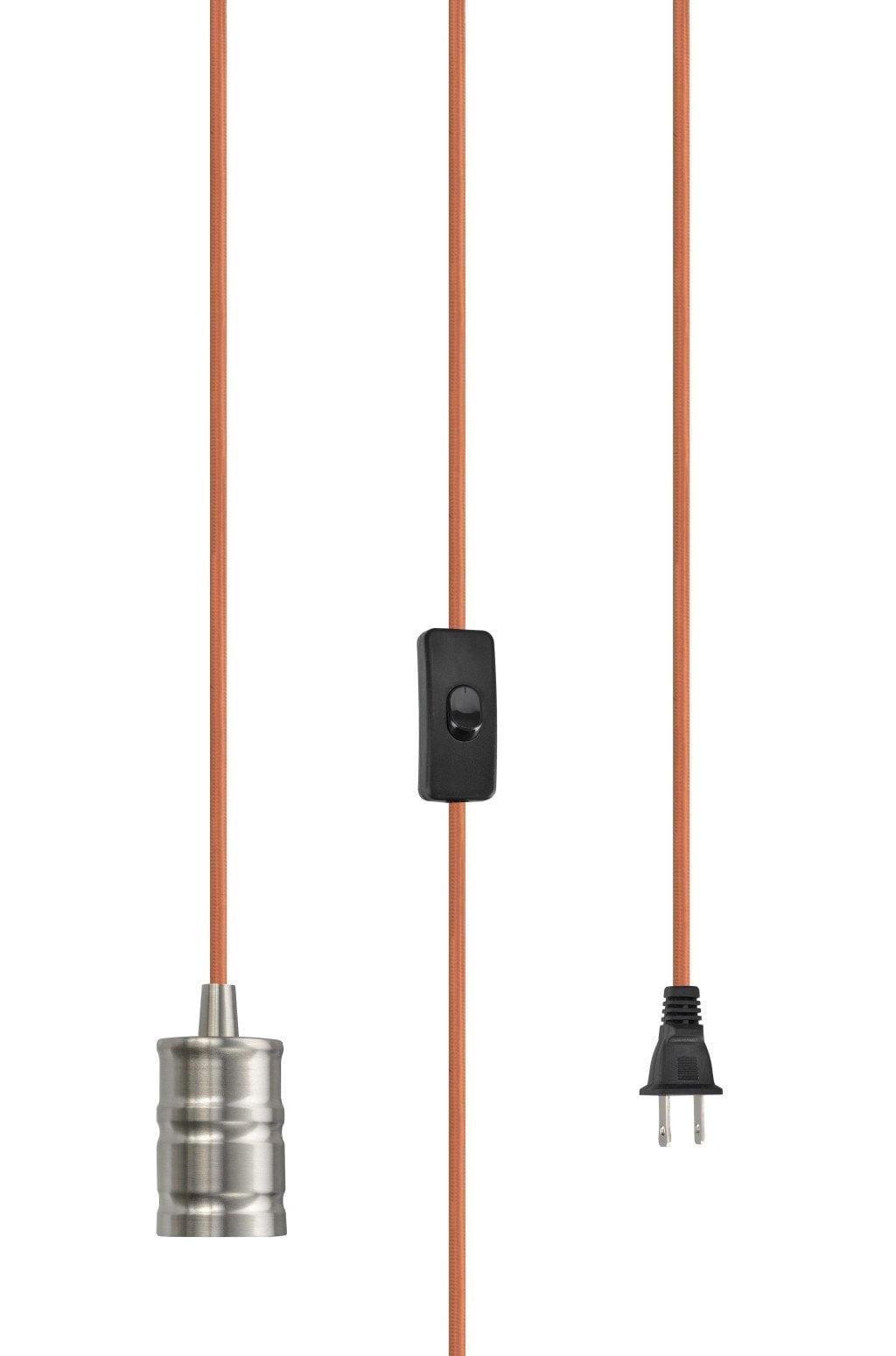 Industrial Satin Nickel Hanging Socket Pendant with Orange Textile Cord