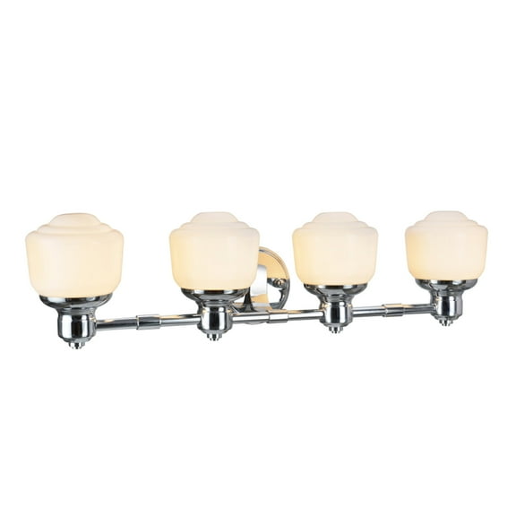 Aspen Creative 62079, Four-Light Metal Bathroom Vanity Wall Light Fixture, 29 1/2" Wide, Transitional Design in Chrome with Frosted Opal Glass Shade