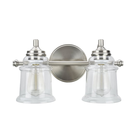 Aspen Creative 62082, 2-Light Bathroom Vanity, 15 1/4" Wide, Transitional Design, Brushed Nickel