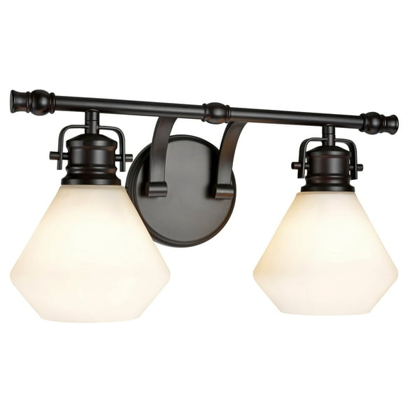 Aspen Creative 62090, Two-Light Metal Bathroom Vanity Wall Light Fixture, 16" Wide, Transitional Design in Bronze with Opal Glass Shade