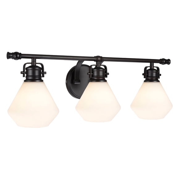 Aspen Creative 62091, Three-Light Metal Bathroom Vanity Wall Light Fixture, 24" Wide, Transitional Design in Bronze with Opal Glass Shade