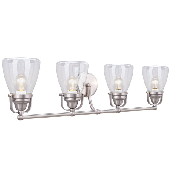 Aspen Creative 62100, Four-Light Metal Bathroom Vanity Wall Light Fixture, 32 1/2" Wide, Transitional Design in Brushed Nickel with Clear Seedy Glass Shade