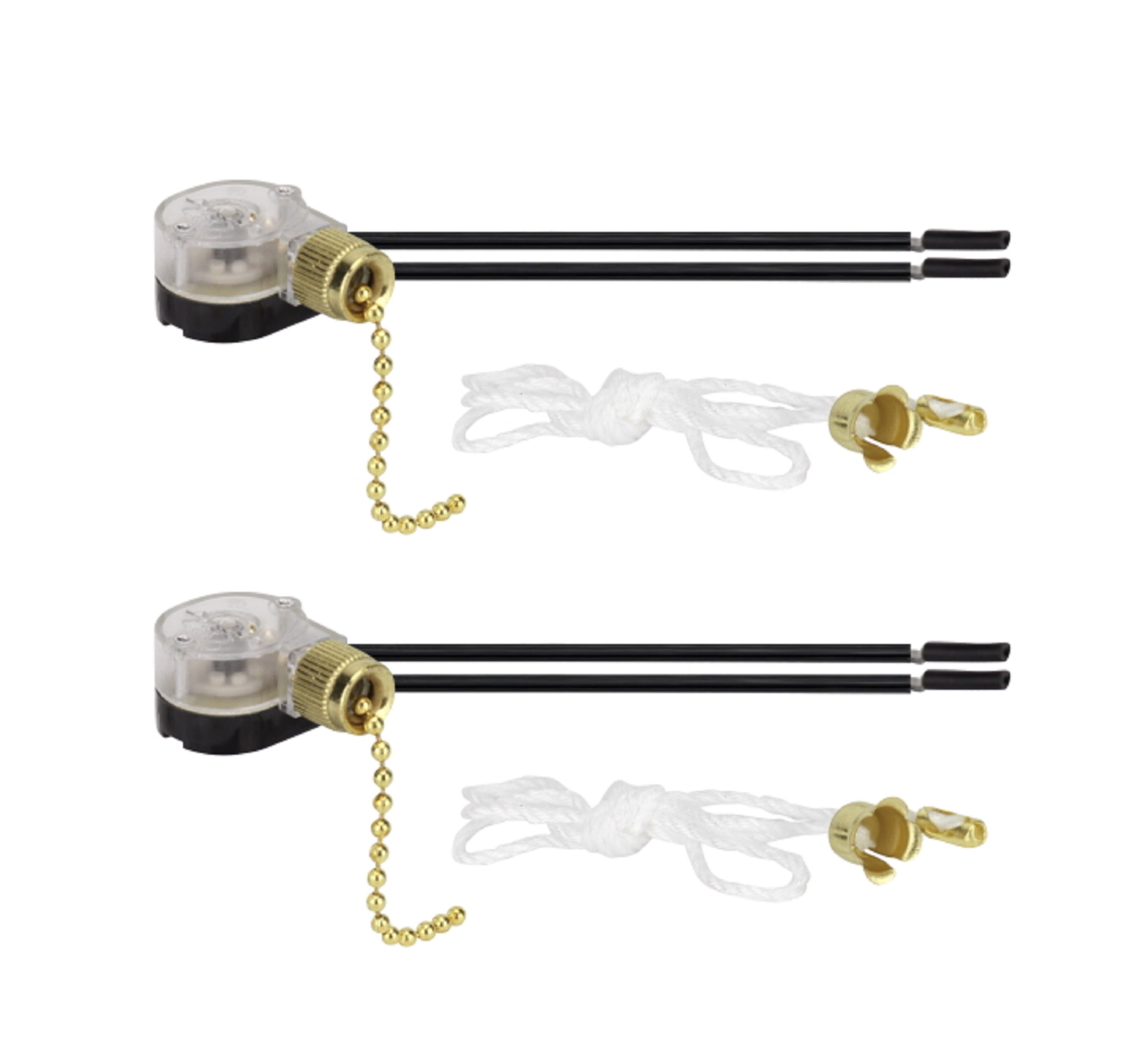 Polished Brass Ceiling Fan Light Switch with Pull Chain, 2-Pack