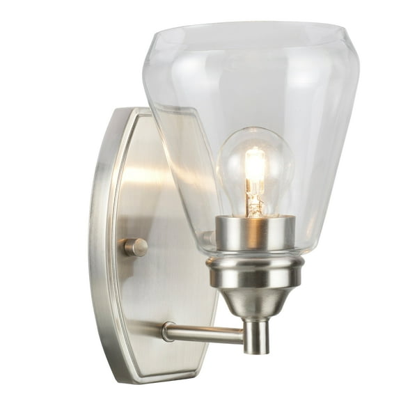Aspen Creative 62119-1, One-Light Metal Bathroom Vanity Wall Light Fixture, 6" Wide, Transitional Design in Satin Nickel with Clear Glass Shade