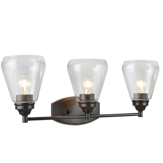 Aspen Creative 62121-2, Three-Light Metal Bathroom Vanity Wall Light Fixture, 24" Wide, Transitional Design in Oil Rubbed Bronze with Clear Glass Shade