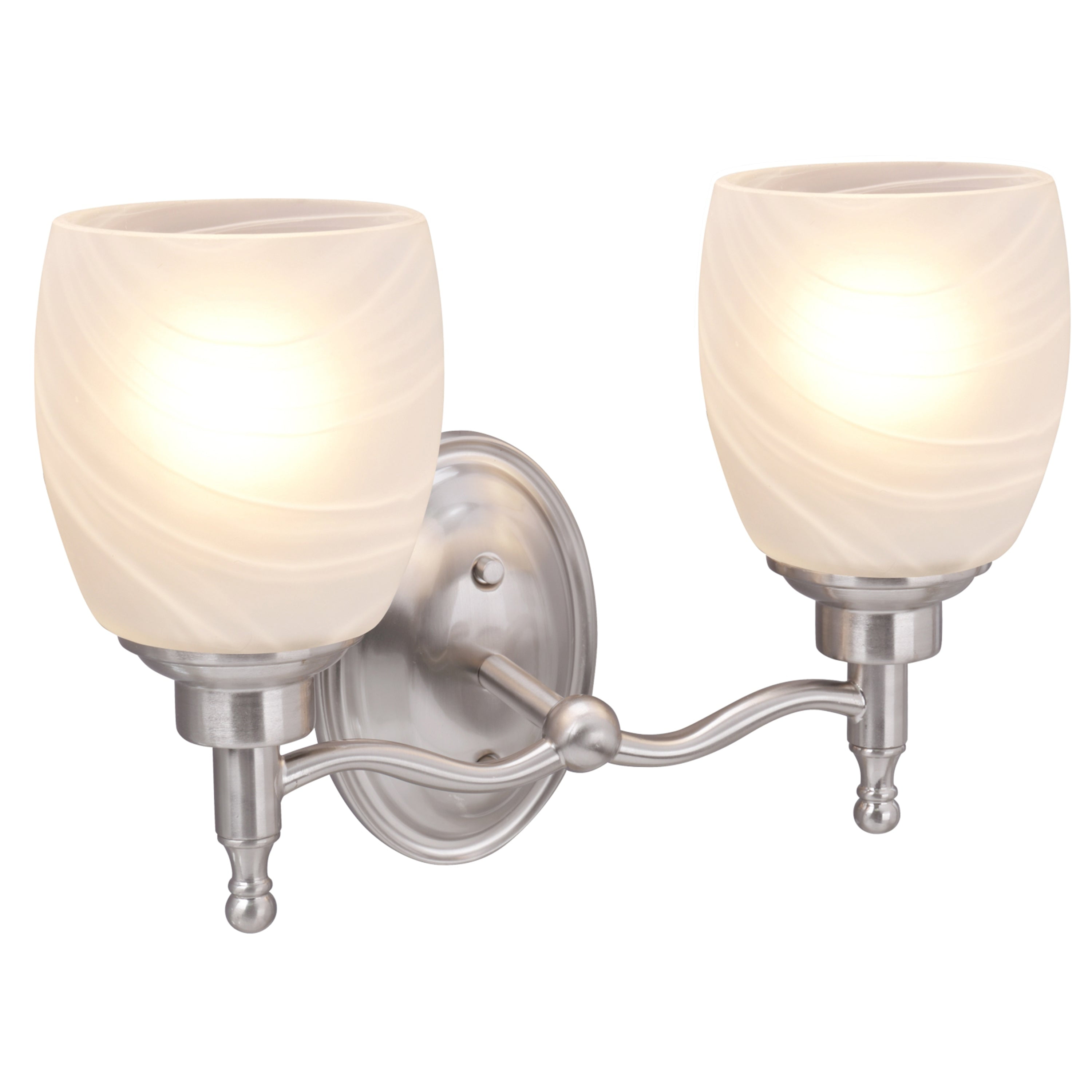 Aspen Creative 2-Light Bathroom Vanity Light - Satin Nickel With Clear Glass Shade, 13.5" Wide