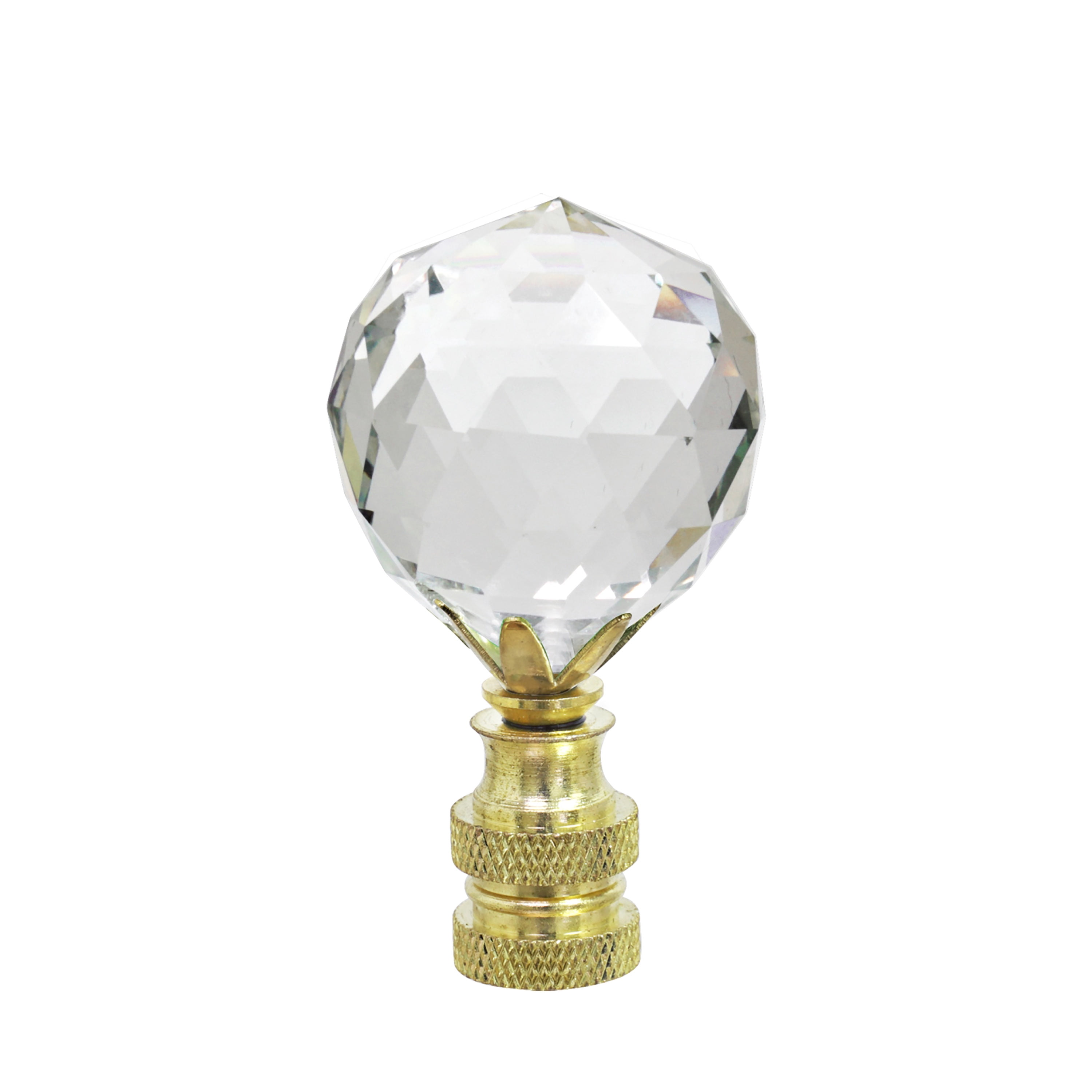 Clear Faceted Crystal Lamp Finial with Brass Base