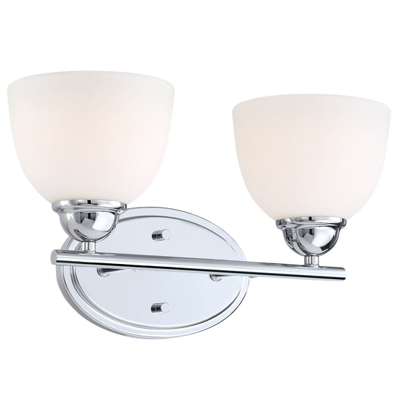 Aspen Creative 62226, Bathroom Vanity 2 Lights Fixture, 15" W x 8-3/4" H x 7" D Chrome Finish/Frosted Glass Paint White Inside