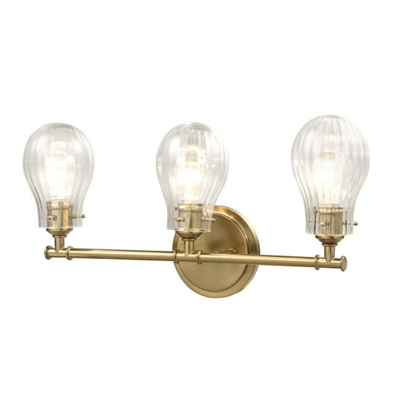 Aspen Creative 62248, Bathroom Vanity 3 Lights Fixture, 23" W x 11-7/8" H x 6-5/8" E, Antique Brass Finish, Clear Glass, Bulb Not Included