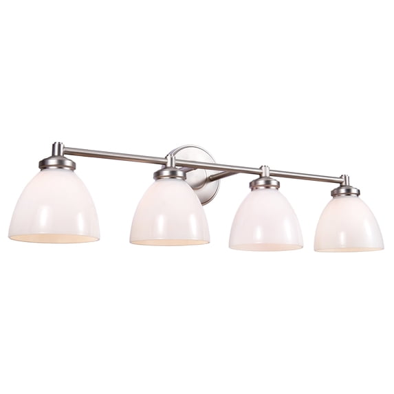 Aspen Creative 62282, Bathroom Vanity 4 Lights Fixture, 30" W x 9" H x 7-1/2" E, Brushed Nickel Finish, Clear Glass w/ Paint White Inside