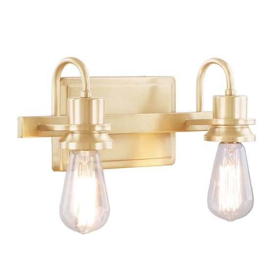 Aspen Creative 62302, Bathroom Vanity 2 Lights Fixture 14"W x 8-1/2"H x 4-1/2"E. Warm Brass Finish, Bulb Not Included