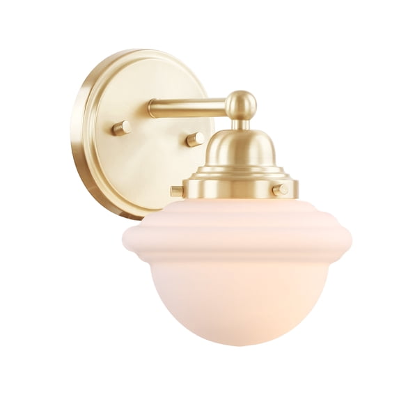 Aspen Creative 62305, Bathroom Vanity 1 Lights Fixture 6-3/4"W x 8-5/8"H x 8-1/4"E. Warm Brass Finish, Bulb Not Included