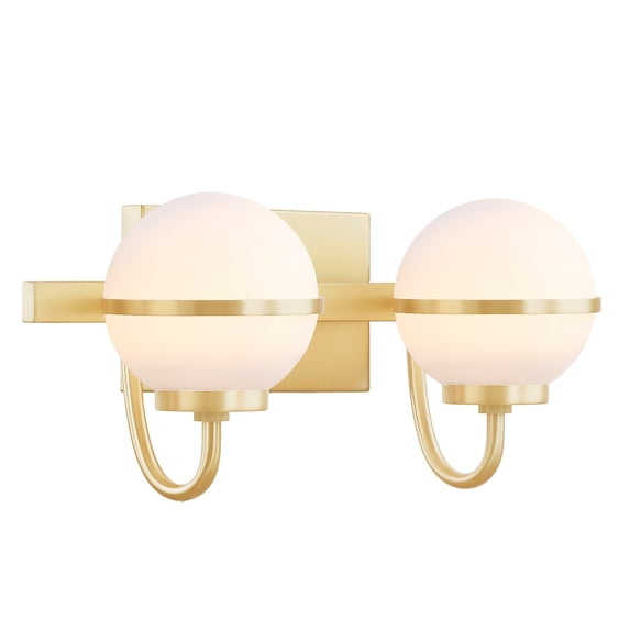 Aspen Creative 62310, Bathroom Vanity 2 Lights Fixture, 15-1/2" W x 7-3/4" H x 7-1/8" E, Warm Brass Finish, Bulb Not Included