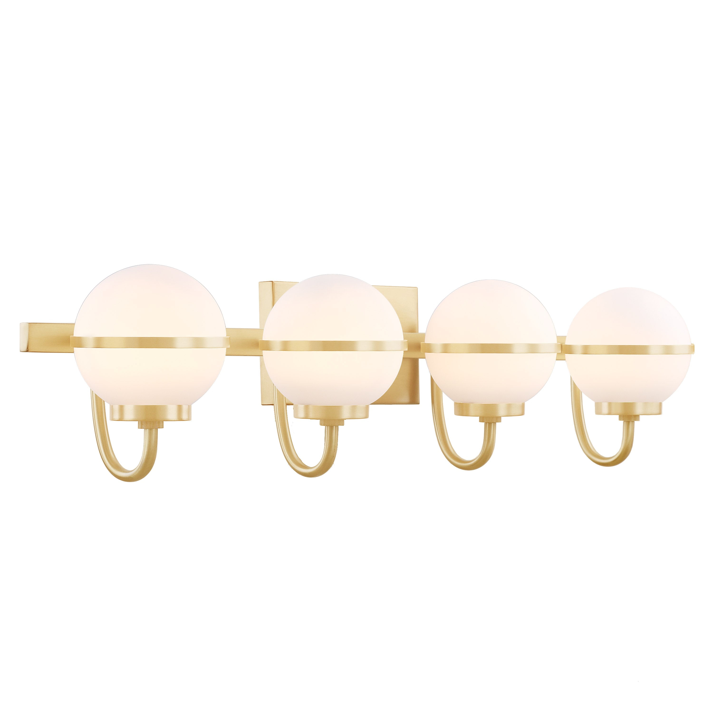 Quoizel Brindley 4-Light Bathroom Vanity Light In Aged Brass | Mid-Century Modern Sconce For Mirror (Bulbs Not Included)