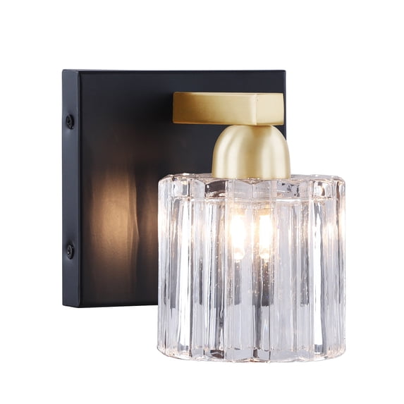 Aspen Creative 62321, Bathroom Vanity 1 Lights Fixture, 4-3/4" W x 5-5/8" H x 5-1/4" E, Matte Black & Warm Brass Finish, Bulb Not Included