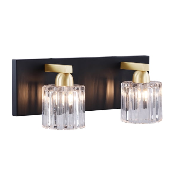 Aspen Creative 62322, Bathroom Vanity 2 Lights Fixture, 13-7/8" W x 5-5/8" H x 5-1/4" E, Matte Black & Warm Brass Finish, Bulb Not Included