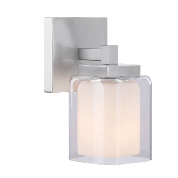 Aspen Creative 62325, Bathroom Vanity 1 Lights Fixture 4-1/4"W x 9"H x 5-3/4"E. Satin Nickel Finish, Bulb Not Included
