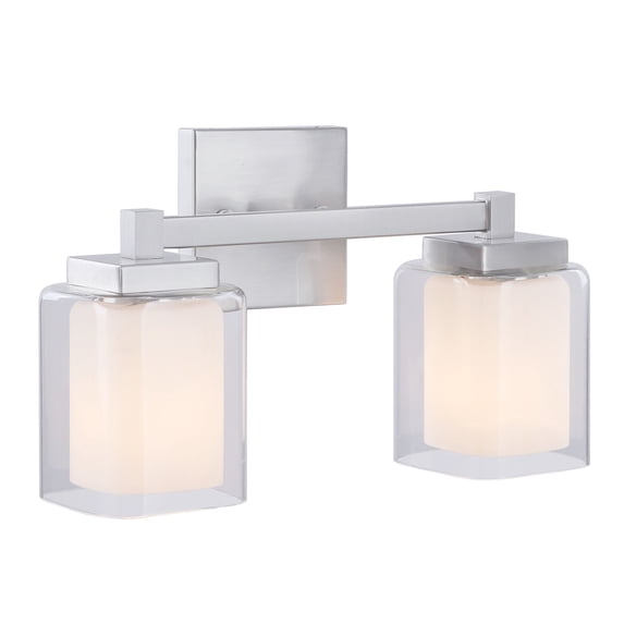 Aspen Creative 62326, Bathroom Vanity 2 Lights Fixture 15"W x 9"H x 5-3/4"E. Satin Nickel Finish, Bulb Not Included